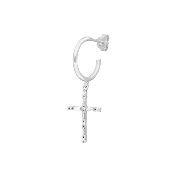 LEAF Singlecreole Sparkle Cross Sterlingsilber